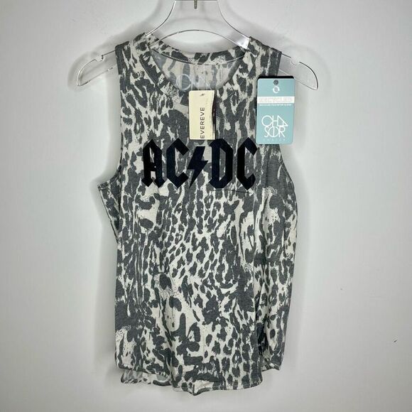 New Chaser AC/DC Band Logo Tank Leopard Cheetah Print Women XSmall White Gray Xs - Picture 8 of 8